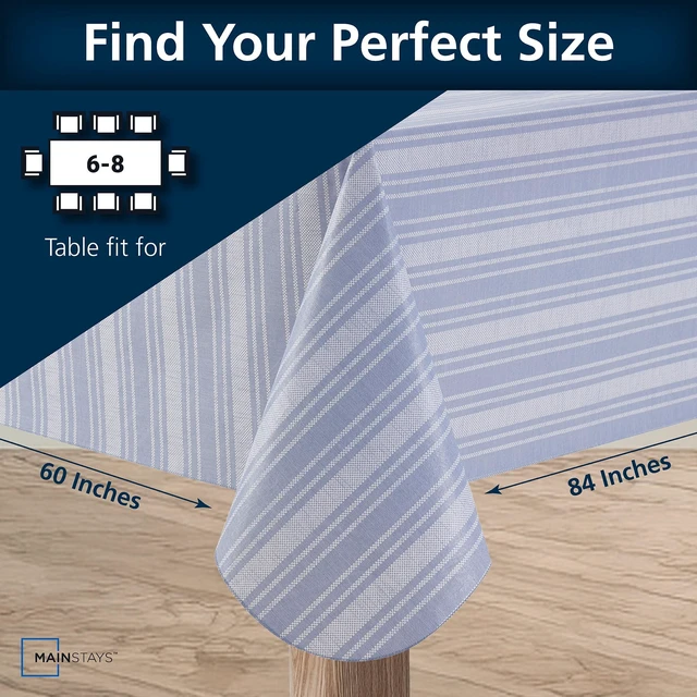 Alt view image 5 of 6 - Mainstays PEVA Everyday, Indoor & Outdoor Tablecloth 60" x 84" Saville Blue Stripe