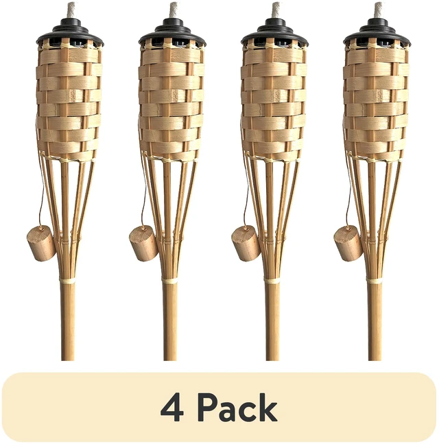 Main image of (4 pack) Mainstays Bamboo Lawn & Garden Torch - 57 Inch | Made From Real Bamboo | Fiberglass Wick | Outdoor Use Only