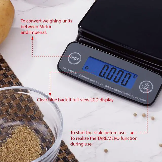Alt view image 3 of 4 - Mainstays 6LB High Precision Digital Kitchen Scale with Blue Backlit, Black