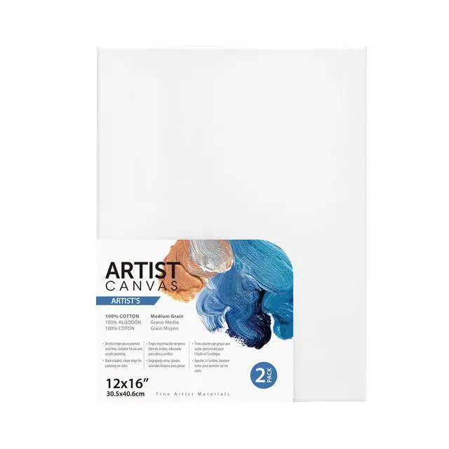 Alt view image 2 of 3 - Artist Stretched Canvas, 100% Cotton Acid Free White Canvas, 12"X16", 2 Pieces, Deluxe Canvas, Ideal for Art Students, Educators, Artists and Professionals.