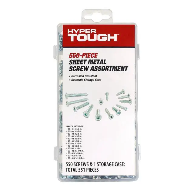 Alt view image 2 of 6 - Hyper Tough 550-Piece, Multi-Size Zinc Plated Sheet Metal Assorted Screws Set with Clear Case, 80879