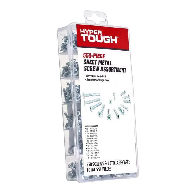 Alt view image 4 of 6 - Hyper Tough 550-Piece, Multi-Size Zinc Plated Sheet Metal Assorted Screws Set with Clear Case, 80879