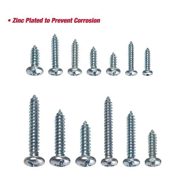 Alt view image 5 of 6 - Hyper Tough 550-Piece, Multi-Size Zinc Plated Sheet Metal Assorted Screws Set with Clear Case, 80879