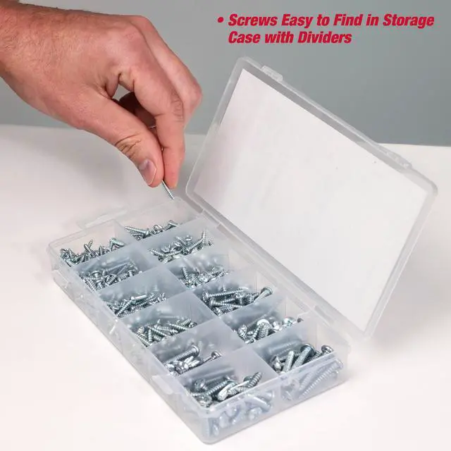 Main image of Hyper Tough 550-Piece, Multi-Size Zinc Plated Sheet Metal Assorted Screws Set with Clear Case, 80879