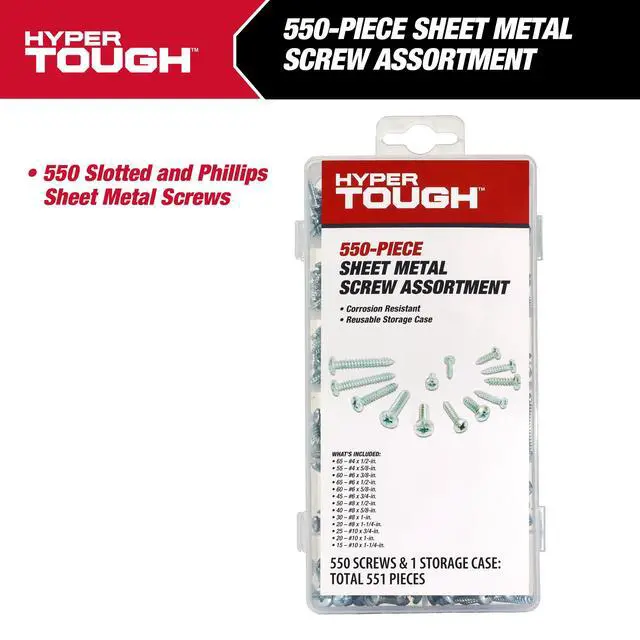 Alt view image 6 of 6 - Hyper Tough 550-Piece, Multi-Size Zinc Plated Sheet Metal Assorted Screws Set with Clear Case, 80879