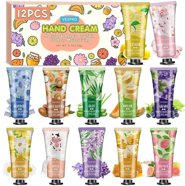 Main image of VESPRO 12 Pack Hand Cream Gift Set, Travel Size Bulk Hand Lotion for Dry Cracked Hands, Mini Moisturizing Hand Lotion, Thank You Gifts for Party Favors, Teacher Gifts, Bi