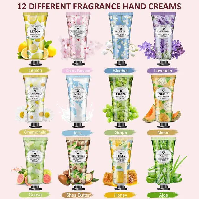 Alt view image 3 of 7 - VESPRO 12 Pack Hand Cream Gift Set, Travel Size Bulk Hand Lotion for Dry Cracked Hands, Mini Moisturizing Hand Lotion, Thank You Gifts for Party Favors, Teacher Gifts, Bi