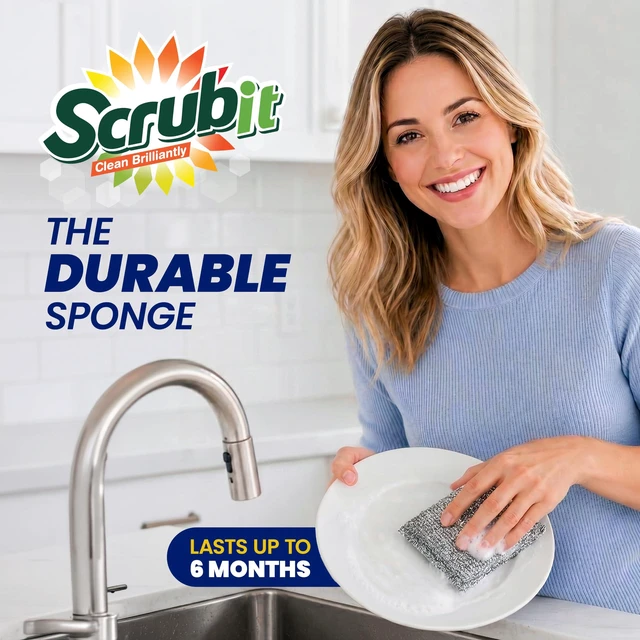 Alt view image 4 of 7 - SCRUBIT Heavy Duty Steel Wool Non-Scratch Scrub Sponges for Kitchen and Dishes, 6 Count