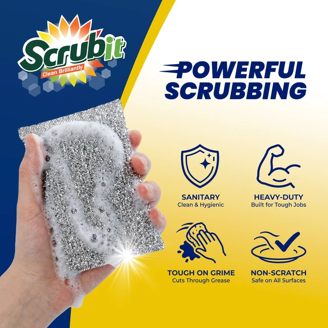 Alt view image 3 of 7 - SCRUBIT Heavy Duty Steel Wool Non-Scratch Scrub Sponges for Kitchen and Dishes, 6 Count