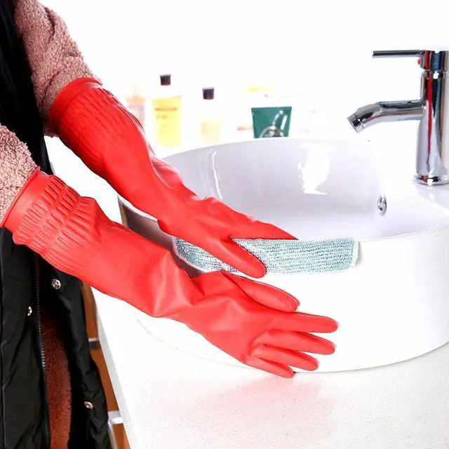 Alt view image 5 of 6 - Rubber Kitchen Dishwashing Gloves, 3-Pairs, Waterproof, Reusable (Small)