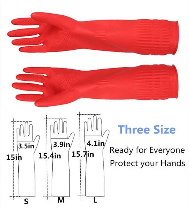 Alt view image 4 of 6 - Rubber Kitchen Dishwashing Gloves, 3-Pairs, Waterproof, Reusable (Small)