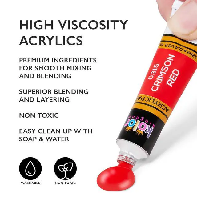 Alt view image 4 of 6 - Acrylic Paint Set 24 Colors, 0.41oz (12ml) with 3 Brushes - for Canvas, Paper, Wood, Rock, MDF, Ceramic & Fabric