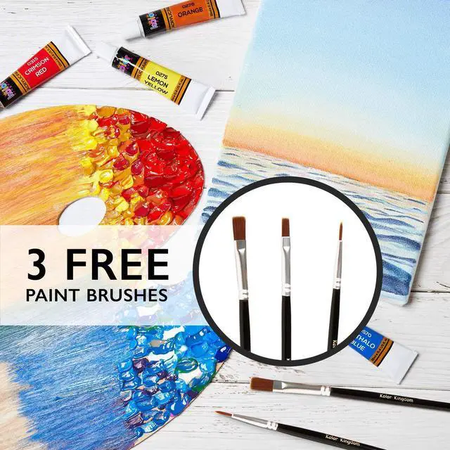 Alt view image 5 of 6 - Acrylic Paint Set 24 Colors, 0.41oz (12ml) with 3 Brushes - for Canvas, Paper, Wood, Rock, MDF, Ceramic & Fabric