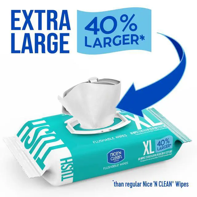 Alt view image 3 of 6 - Nice 'N CLEAN Extra Large Flushable Wipes, 6.8"x7.5" Unscented Adult Wet Wipes, 40% Larger, Septic & Sewer Safe, Hypoallergenic, Plant Based, 180 Count