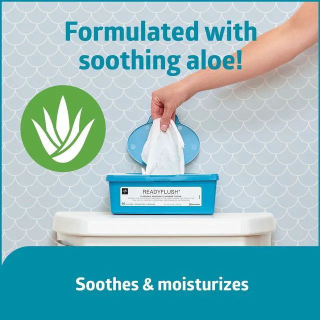 Alt view image 2 of 5 - Medline ReadyFlush Flushable Wipes, 60 Count, Scented, Biodegradable, 8" x 12", with Aloe, Hypoallergenic & pH-Balanced, for Adults