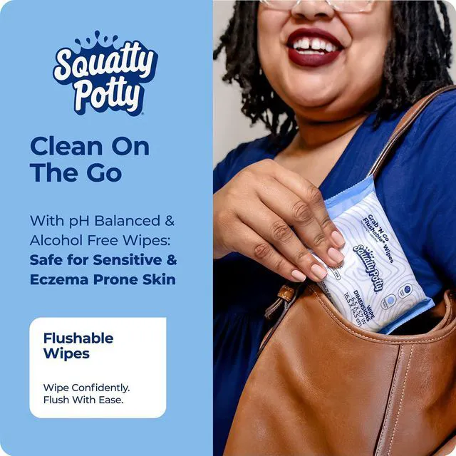 Alt view image 6 of 6 - Squatty Potty Flushable Wipes Travel Pack, 3 Packs of 18 (54 Total Wet Wipes)