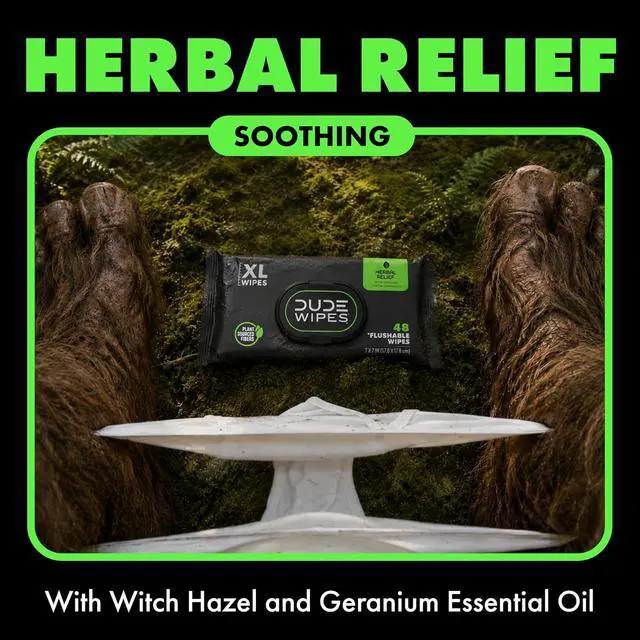 Alt view image 3 of 6 - DUDE Wipes Herbal Relief Adult Flushable Wet Wipes, Witch Hazel, 144 Count