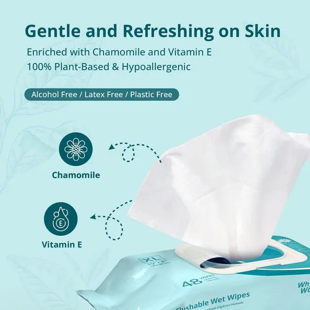 Alt view image 4 of 6 - WhyWorry 8" x 10" Unscented Flushable Wipes for Adults, 48 Count