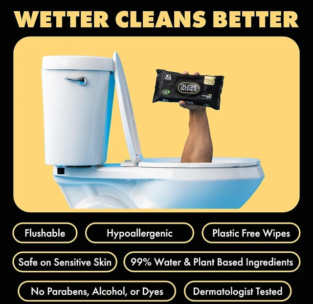 Alt view image 2 of 6 - DUDE Wipes Adult Flushable Wet Wipes, Shea Butter, Moisturizing, 144 Count