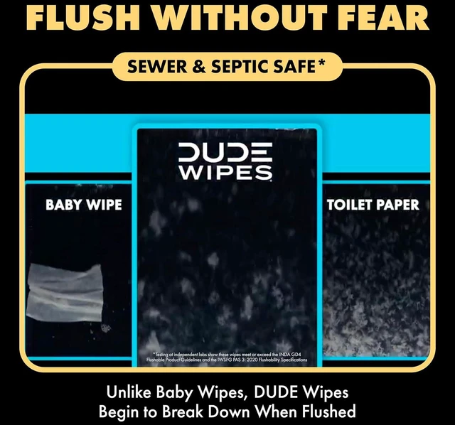 Alt view image 3 of 6 - DUDE Wipes Adult Flushable Wet Wipes, Shea Butter, Moisturizing, 144 Count