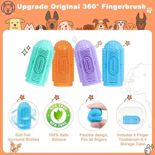 Alt view image 6 of 6 - Finger Toothbrush for Dogs, 4 Pack - Dog Tooth Brushing Kit, Pet Teeth Cleaning & Dental Care