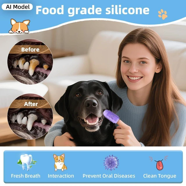 Alt view image 4 of 6 - 6Pcs Silicone Finger Toothbrush for Dogs and Cats, 360 Dog Tooth Brushing Kit, Cat Tooth Brush, Teeth Cleaning Dental Care