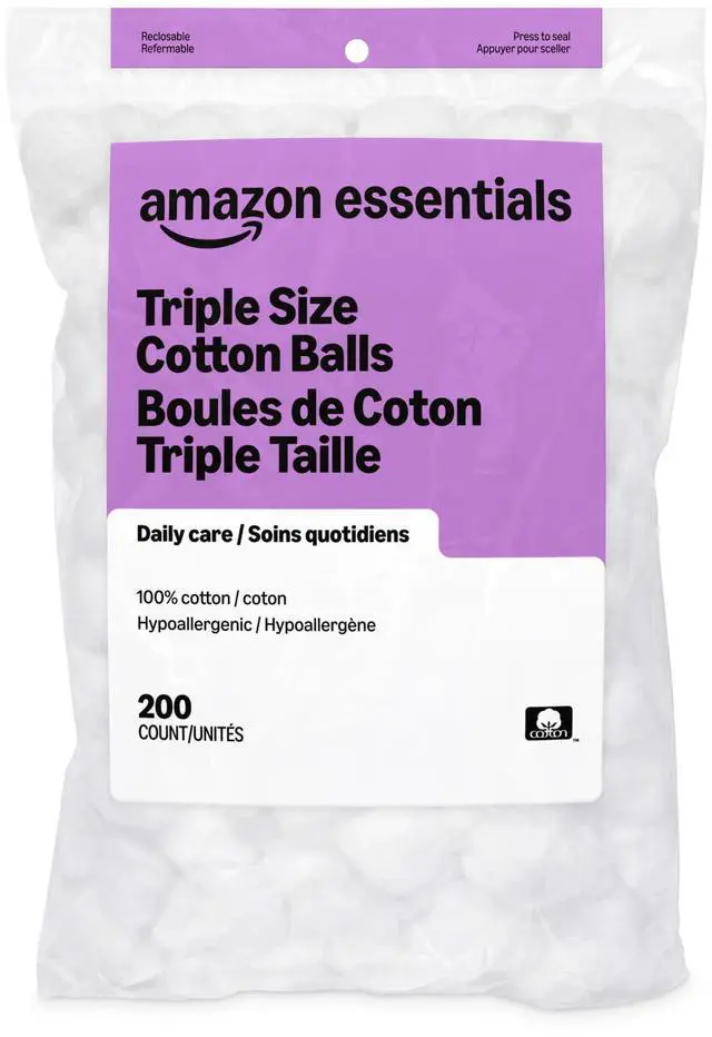 Main image of Amazon Basics Cotton Balls 200 Count for Skincare and Makeup Removal