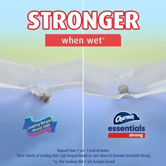 Alt view image 2 of 7 - Charmin Essentials Strong Toilet Paper, 9 Mega Rolls = 36 Regular Rolls