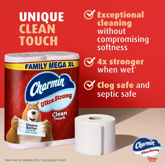 Alt view image 6 of 6 - Charmin Ultra Strong Clean Touch Toilet Paper, 6 Mega XL Rolls (Equivalent to 42 Regular Rolls)