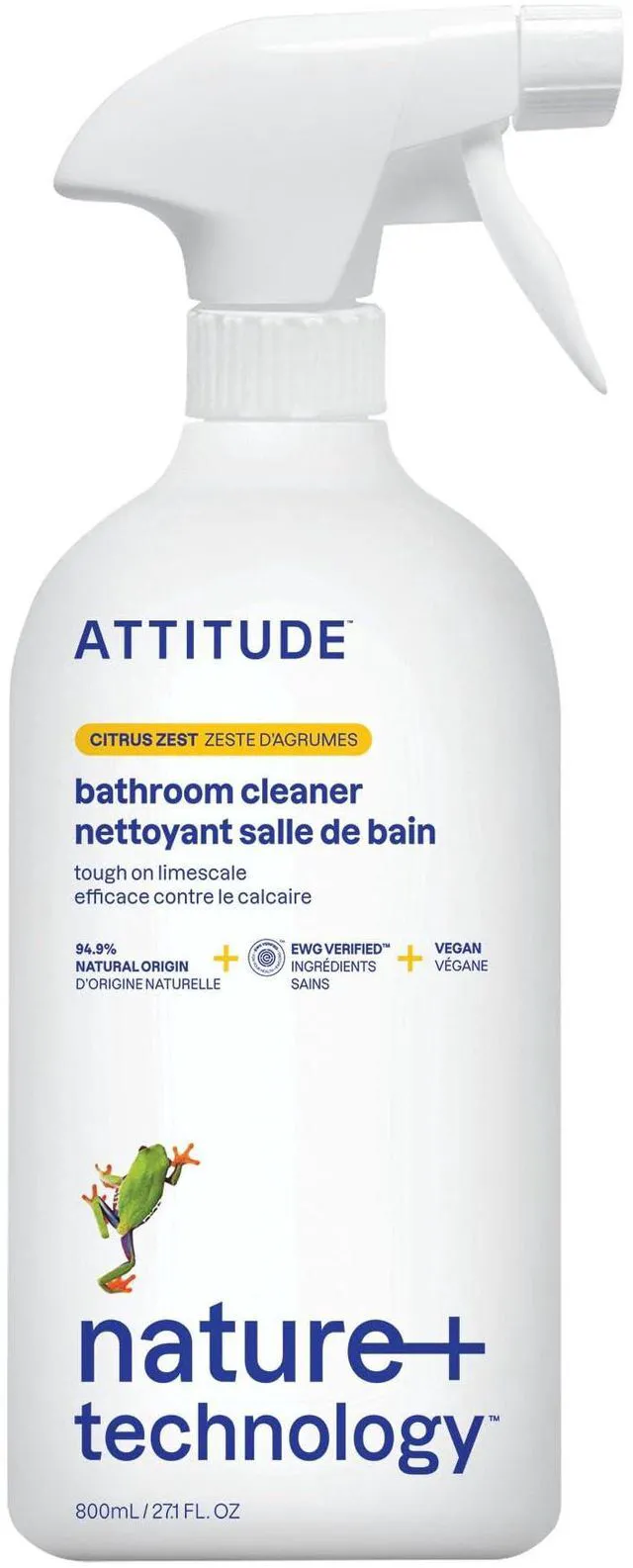 Main image of ATTITUDE Bathroom Cleaner Spray, EWG Verified, Plant-Based, Vegan, Citrus Scent, 27.1 fl oz for Tiles, Tub, Shower Walls & Grout