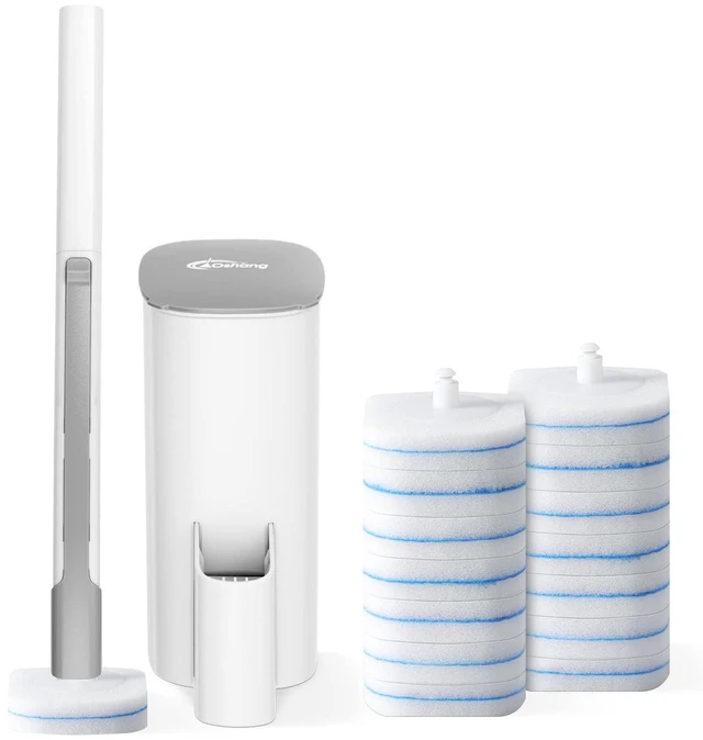 Main image of Oshang Disposable Toilet Brush with Holder, 14 Refills for Deep Cleaning and Hygienic Bathroom Maintenance