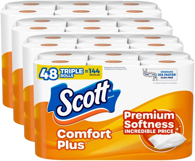 Main image of Scott ComfortPlus Toilet Paper, 48 Rolls, 231 Sheets per Roll, 1-Ply, Septic Safe