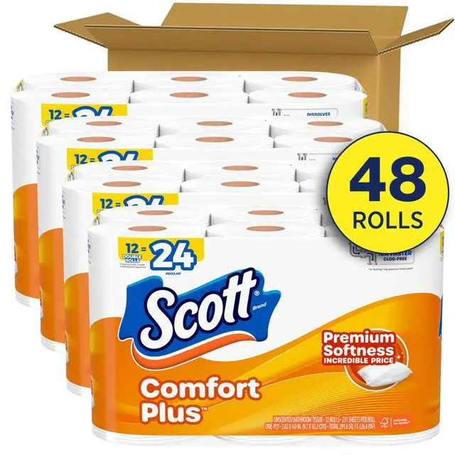 Alt view image 6 of 6 - Scott ComfortPlus Toilet Paper, 48 Rolls, 231 Sheets per Roll, 1-Ply, Septic Safe