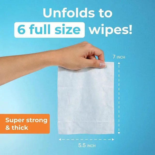 Alt view image 6 of 6 - Impossibly Compact Flushable Wipes for Travel - 99.5% Water and Aloe, Unscented, Hypoallergenic, Suitable for Sensitive Skin, Travel Essential for Adults and Kids, 8 Pack