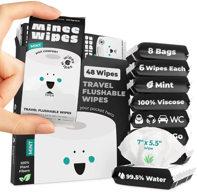 Main image of Impossibly Compact Flushable Wipes 8 Pack 48 Count, 99.5% Water and Aloe, for Sensitive Skin, Adults and Kids Travel Essential, Mint