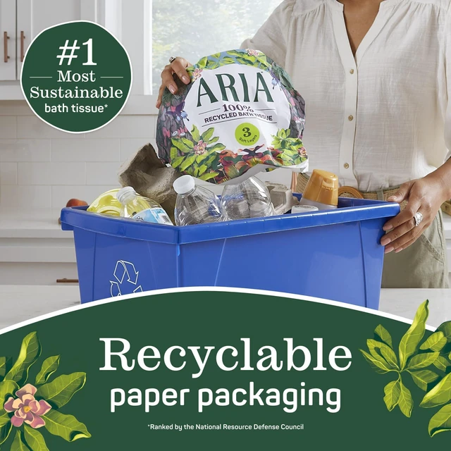 Alt view image 7 of 7 - Aria 100% Recycled Bath Tissue, 6 Rolls, 3-Ply Soft, Paper Packaging