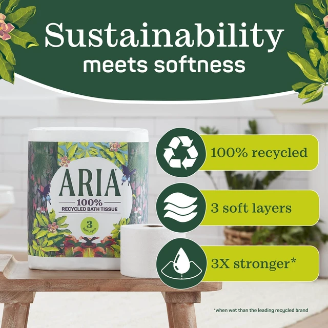Alt view image 4 of 7 - Aria 100% Recycled Bath Tissue, 6 Rolls, 3-Ply Soft, Paper Packaging