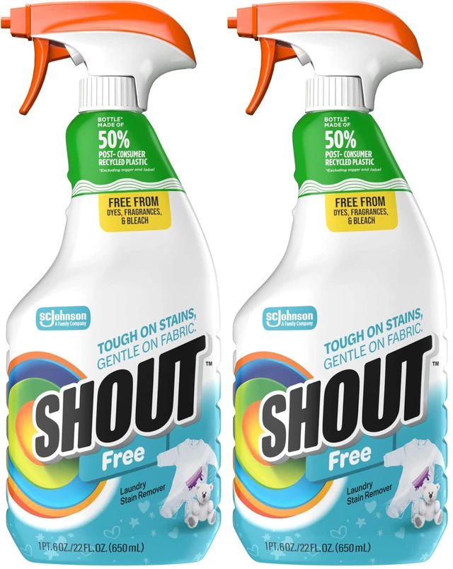 Main image of Shout Free Laundry Stain Remover Spray, Active Enzyme Formula, Fragrance Free, Bleach Free, Dye Free, Removes Everyday Stains Including Baby Stains - 22oz Spray (Pack of