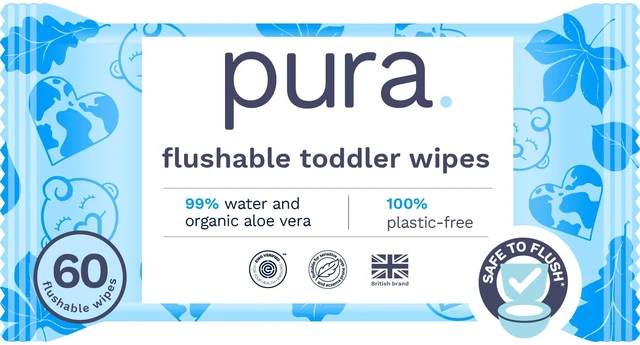 Main image of Pura Flushable Toddler Wipes 60 Count with Aloe Vera for Sensitive Skin