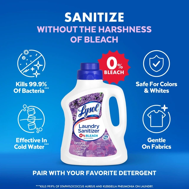 Alt view image 2 of 7 - Lysol Disinfectant Laundry Sanitizer & Scent Booster, 90 Fl Oz, Lavender Scent, Color Safe Bleach Alternative, Laundry Odor Eliminator, Kills Bacteria & Viruses