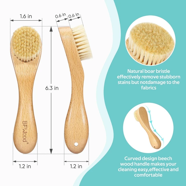 Alt view image 2 of 6 - BFWood Laundry Stain Brush with Natural Soft Boar Bristles, Removes Tough Stains from Delicate Fabrics Like Knits, Cotton, and Linens, Gentle on Fabrics, No Damage