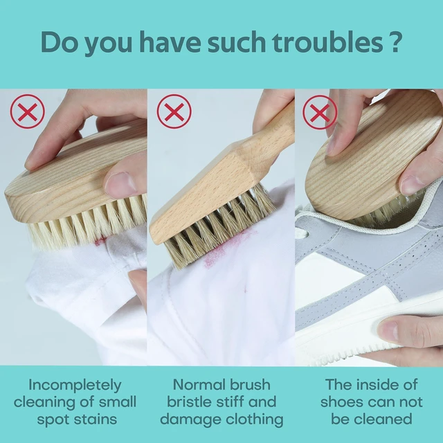 Alt view image 3 of 6 - BFWood Laundry Stain Brush with Natural Soft Boar Bristles, Removes Tough Stains from Delicate Fabrics Like Knits, Cotton, and Linens, Gentle on Fabrics, No Damage
