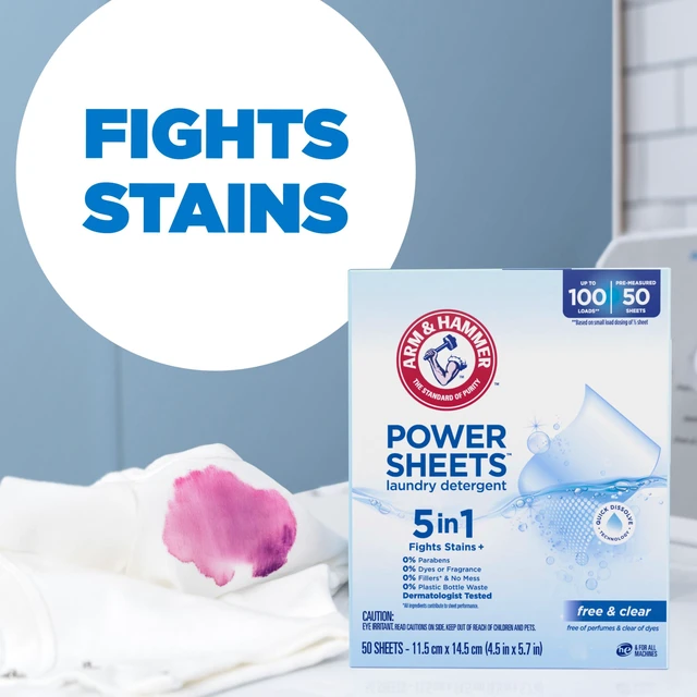 Alt view image 4 of 6 - Arm & Hammer 5-in-1 Power Sheets Laundry Detergent, Free & Clear, 50 Count