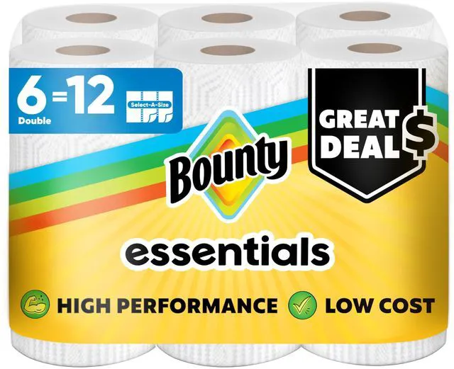 Main image of Bounty Essentials Select-A-Size Paper Towels, 6 Double Rolls, White, 108 Sheets per Roll