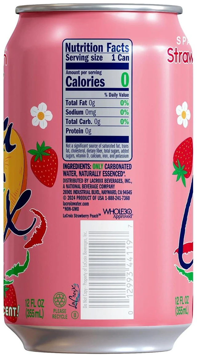 Alt view image 2 of 6 - La Croix Sparkling Water Strawberry Peach 12 Fl Oz Pack of 12