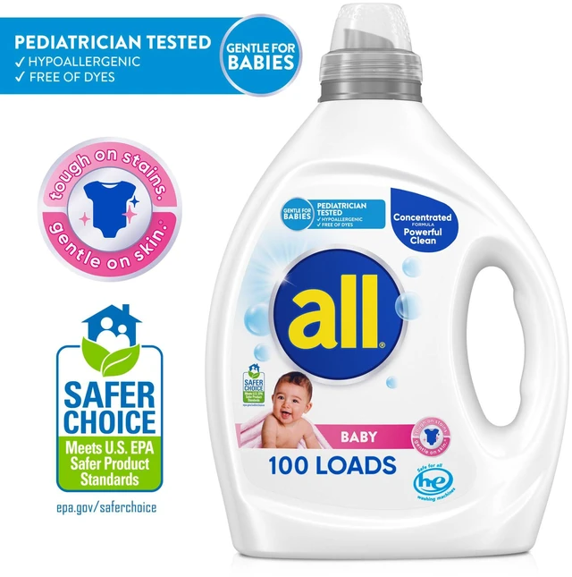 Alt view image 3 of 6 - All Liquid Laundry Detergent, Baby Powder Scent, 75 fl oz, 100 Loads