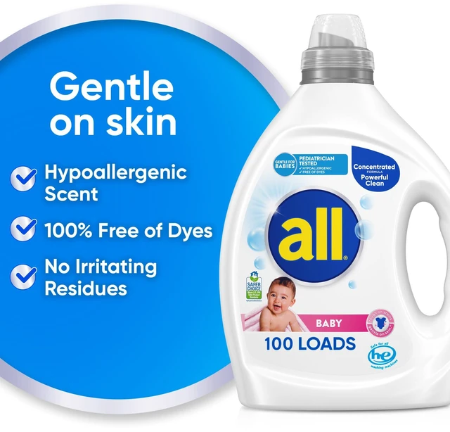 Alt view image 4 of 6 - All Liquid Laundry Detergent, Baby Powder Scent, 75 fl oz, 100 Loads