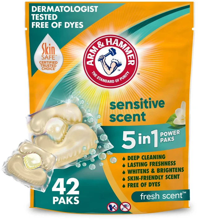 Main image of ARM & HAMMER Sensitive Skin Laundry Detergent Paks, Fresh Scent, 42 Count