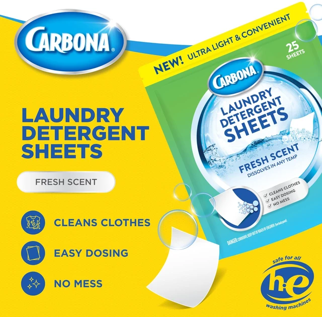Alt view image 2 of 6 - Carbona Laundry Detergent Sheets 25 Sheets (50 Loads) Eco-Friendly Stain Remover Fresh Scent