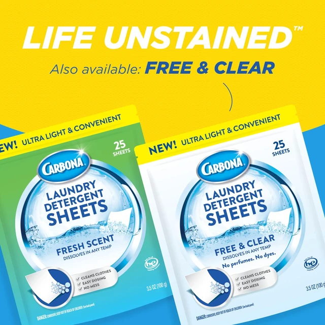 Alt view image 4 of 6 - Carbona Laundry Detergent Sheets 25 Sheets (50 Loads) Eco-Friendly Stain Remover Fresh Scent